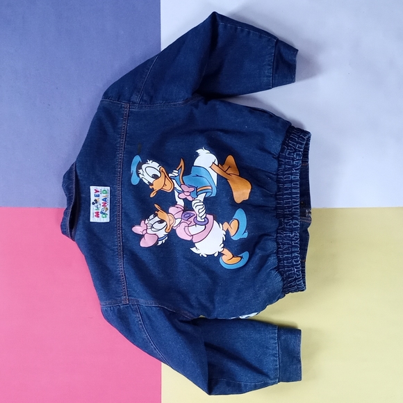 Vintage Disney Denim Sherpa Lined Button-Up Jacket Donald & Daisy Duck